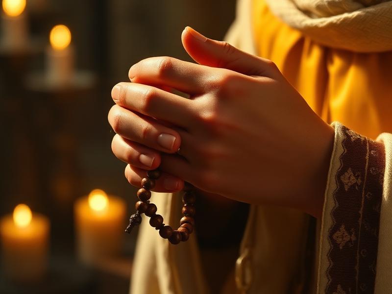 Mãos em oração segurando um terço - Oração diária